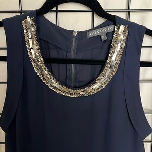 Brixon Ivy Sequin Neckline Navy Blouse Small